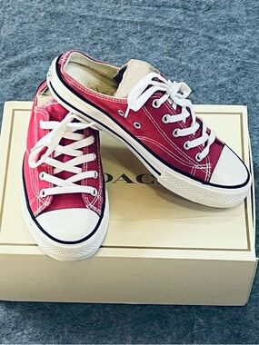 Red Canvas Lace-Up Low-Top Sneakers